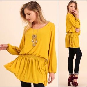 [Umgee] Mustard Tunic Top with Tassels